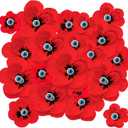 24 Set Halloween Decoration 6-12 Inch Large Poppy Flowers with Horror Props Artificial Crepe Paper Flowers Scary Props for Halloween Indoor Outdoor Wall Table Parties Backdrop Decor(Red)