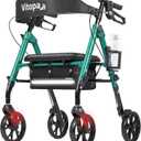 Walkers for Seniors with Seat W20S, Ultra-Stable Foldable Rollator, 350 lbs Heavy-Duty, Smooth 8” Widened Wheels, Dual Height Adjustable, Thickened Ergonomic Seat & Backrest, Shimmer Green
