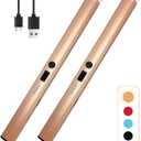 1 PCS Candle Lighter,Windproof Flameless Electric Lighter with LED Power Display ＆ Safety Switch, Upgraded Plasma USB Rechargeable Lighters for Birthday Camping BBQ (Champagne Gold)