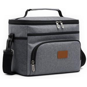 Insulated Lunch Bag for Women/Men, Leakproof Lunch Cooler Bag with Adjustable Shoulder Strap, 4 Pockets, Ideal for Work, Picnic, Travel, School - Large, Grey, 11.4"x 8.6"x 9.4", 15.3L (Gray)