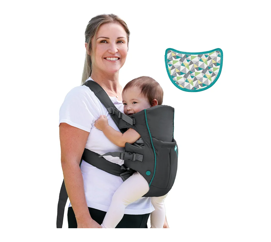 Infantino Swift Classic Baby Carrier, 2 Ways to Carry with Wonder Cover Bib, Adjustable Strap, Registry Essential, Baby Carrier for Newborn to Toddler 7-26lb, Gray