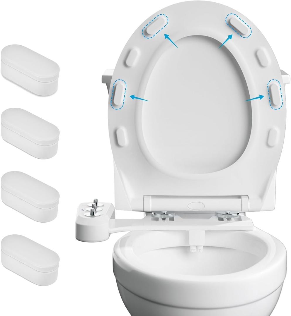 iFealClear 4 Pcs Universal Toilet Seat Bumpers for Bidet, Toilet Lid Rubber Buffer for Changing Heights, Strong Adhesion Toilet Bidet Seat Bumpers with 4 Extra Thickness Pads for Home, Hotel, Hospital (White)
