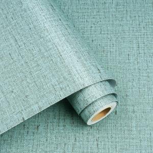Decotalk Textured Wallpaper Peel and Stick Green Textured Wallpaper Removable Green Grasscloth Vinyl Stick and Peel 17.7"x200" Teal Grass Cloth Contact Paper for Bedroom Grasscloth Wall Paper