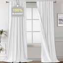 H.VERSAILTEX White Blackout Curtains 96 Inches Long, 100% Black Out Curtains Faux Linen Thermal Insulated Room Darkening Drapes for Bedroom, Nursery, Living Room - Pure White W52xL96, 2 Panels