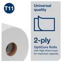 Tork OptiCore Mid-size Toilet Paper Roll White T11, Universal, 2-ply, 36 x 865 sheets, 161990