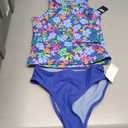 Lands' End Girls' UPF 50+ Swim Bikini Bottom and Racerback Tankini Set (Blue, S)