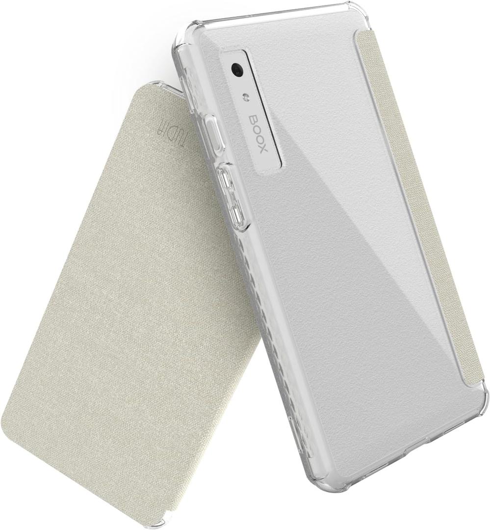 TUDIA SKN FLIP Designed for Onyx Boox Palma 2 Case - [Magnetic Closure] Shockproof Slim Transparent TPU Back with Textured Leather Cover - Clear Beige (No Auto Wake/Sleep)