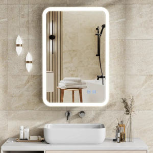 Lighted Medicine Cabinet White Aluminium Profiles Wall Mounted Bathroom Medicine Cabinet or Recessed Mirror Cabinet with Tri-Colour Light, Infinitely Variable Light, Defogging Function 24”x16“