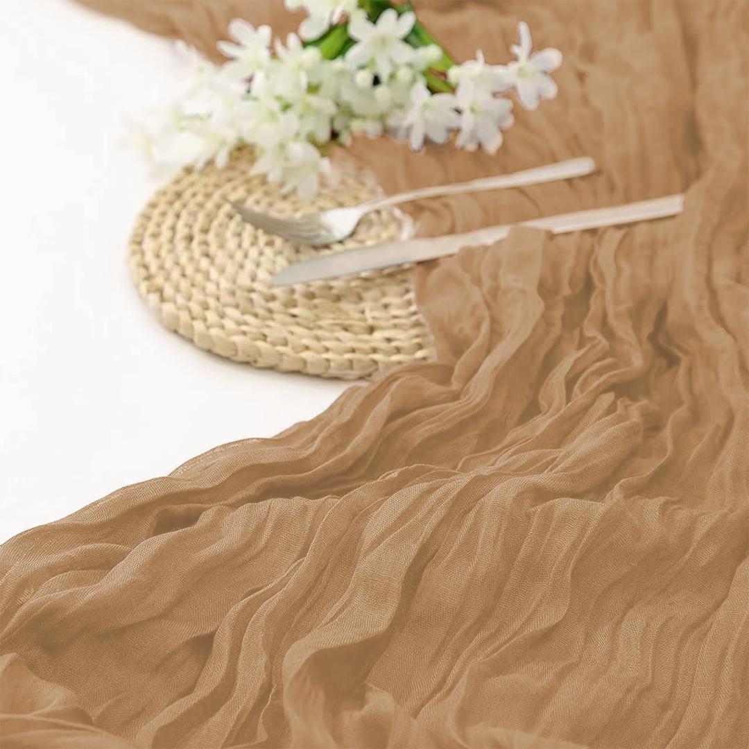2 Pack 10 Ft Cheesecloth Table Runner Brown Gauze Long Table Runners Boho Gauze Cheese Cloth Table Runner Rustic Sheer Runner for Wedding Party Table Decor ( 35 x 120 Inch )