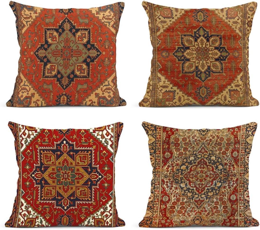 Sanwarm Throw Pillow Covers Home Decor Set of 4 Pillow Cases Decorative 18 x 18 Inches Cushion Couch Sofa Pillowcases Turkey Kilim Ancient Antique