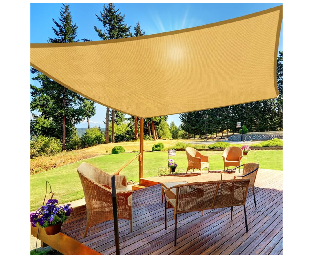 HappyTrends Sun Shade Sail,Heavy Duty UV Protection Beach Shade Canopy Wind sail,Tear and Rust Resistant Patio sail Shade for Yard Deck Lawn Garden Rectangle Sunshade(12'x 12', Sand)