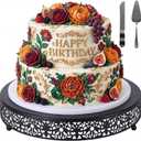 14 Inch Black Cake Stand Set Metal Round Cupcake Dessert Stand with Cake Cutting, Spatula Wedding Cupcake Pastry Display Candy Holder Display for Wedding Party Birthday Baby Shower(Classic)