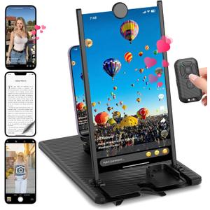 SEANCHEER 5-in-1 Vertical Phone Screen Magnifier HD with Bluetooth Remote, 3D Portable Foldable Smartphone Stand for | TikTok | YouTube | FB | IG | Scrolling - Gift for Mom, Dad & Family (Black, 12")