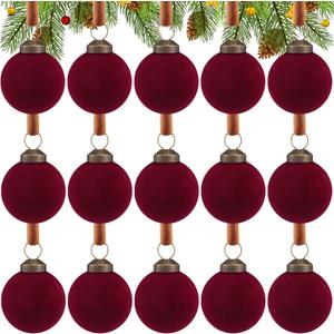 Lenwen 54 Pcs Red Velvet Christmas Balls Ornaments Bulk 1.18 Inch Mini Flocked Christmas Tree Decorations Xmas Plastic Rustic Neutral Farmhouse Hanging Ornaments for Tree Home Kitchen Decor