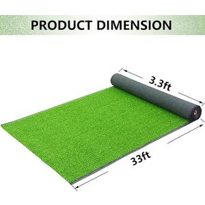 MYOYAY Artificial Grass Turf Rug, 3.3ft x 33 ft Large Realistic Grass Lawn Carpet Roll,1.18" Thick Synthetic Turf Mat with Drain Holes for Indoor Outdoor Garden Landscape Dog