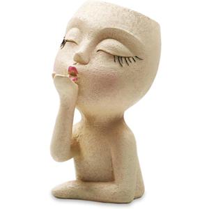 Head Planter, Face Planters, Statue Flowerpot, Kissing Girl Flowerpot,Girl Head Flower Pot, Lady Faces Plant Pots, Female Art Vase for Indoor Outdoor Plants, Small Resin Succulent Pots,A