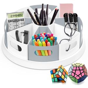 MeCids 360 Rotating Storage Organizer Desk Organizers Pen Holder 12 Lazy Susan Style Caddy with Removable Bins, for Home Office Supplies, Art Supplies, Make-up & Kitchen Use, with Card & Gift Box