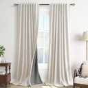 Cream Natural Light Blocking Linen Curtains 120 Inches Long Blackout Thermal Insulated Home Decor Curtains for Dining Room Farmhouse Textured Sliding Door Back Tab Hook Belt 2 Panel Sets 52x120 10Ft
