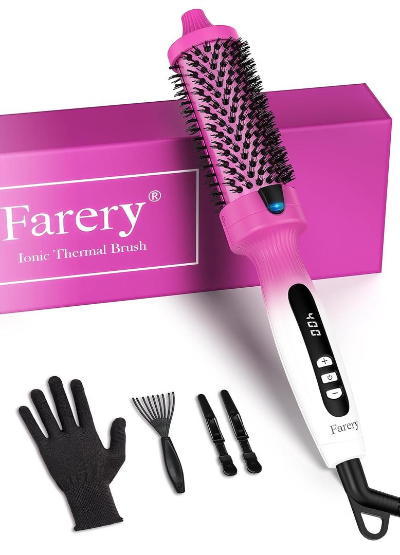 1.5-Inch Thermal Brush - Ceramic Ionic Heated Round Brush for 90's Full-Bodied Style, Volumizing, Smooth Hair & Natural Curls, Dual MCH Heating, Digital Display, 9 Temperature, Dual Voltage