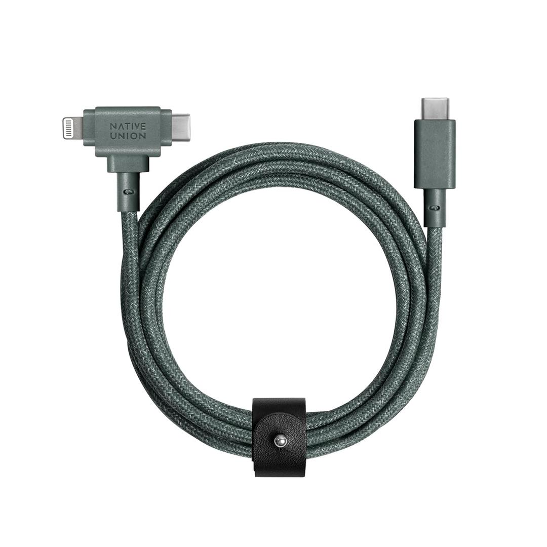 Native Union Belt Cable Duo  5ft Ultra-Strong Braided Universal Charging Cable  Made with Recycled Material  2-in-1 Multi-Device MFi Certified Connector for Lightning & Type-C devices (Slate Green) Native Union Belt Cable Duo  5ft Ultra-Strong Braided Universal Charging Cable  Made with Recycled Material  2-in-1 Multi-Device MFi Certified Connector for Lightning & Type-C devices (Slate Green)