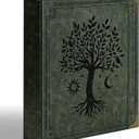 Ovesmusl Leather D Ring Binder Fits 8.5"x11" Letter Size Paper, 2 Inch D-Ring Binders Holds 550 Sheets, Notepad Paper Cover Loose Leaf Organizer with Inner Pockets, Green Tree