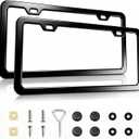 2-Pack License Plate Frames, Universal Black Aluminum Licence Plate Frame Holder, 2-Hole Narrow Slim Design Holder with Screws & Caps, Universal Fit for Cars, Trucks, Various Vehicles