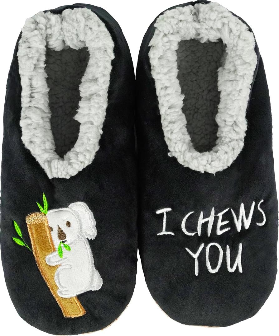 BenSorts Fuzzy Slipper Socks for Women Funny House Slippers with Grips (Black)