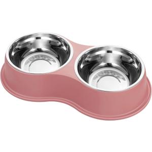 Dog Bowls Double Dog Water and Food Bowls Stainless Steel Bowls with Non-Slip Resin Station, Pet Feeder Bowls for Puppy Medium Dogs Cats (3.Pink)