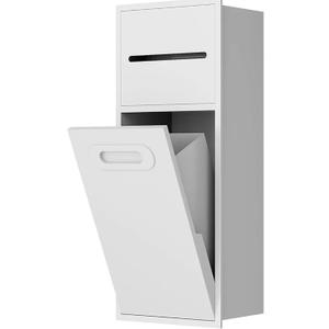 SUPERFLO 4 Gallon Bathroom Trash Can Tilt Out Trash Bin Cabinet, Hidden Trash Can Cabinet Recessed Wall Mounted Stainless Steel with Toilet Paper Holder for Bathroom/Bedroom/Office Renovation, White color 8x26 inches