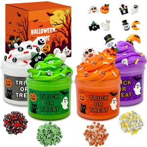 Halloween Slime Party Favors Supplies for Toddlers 8 PCS, Boo Basket Goody Gift Bag Stuffers for Kids, Non Candy Trick or Treat Toys Items, Small Carnival Classroom Games Activities Stuff for Boys Girls