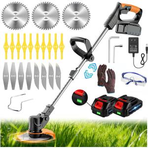 Electric Cordless Weed Wacker, 21V Electric Weed Wacker Eater with Battery Charger, 3 in 1 Grass Trimmer with 4 Types Blade, Lightweight Adjustable Design for Lawn, Yard, 35-47 inches