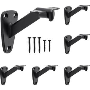 HOME MASTER HARDWARE Handrail Stair Brackets, 6 Pack Heavy Duty Hand Rail Bracket for Stairways Handrail, Staircase Bracket, Matte Black 3-3/16" (6 Pack)
