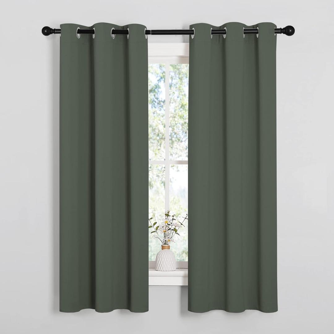 NICETOWN Thermal Insulated Curtains Blackout Draperies, Window Treatment Solid Grommet Room Darkening Drape Panels for Bedroom (Dark Mallard, Set of 2 Panels, 34 by 63 inches Long)