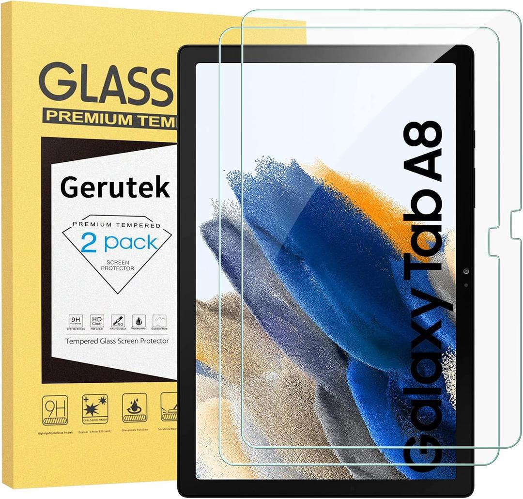 Gerutek [2-Pack Screen Protector for Samsung Galaxy Tab A8 10.5 inch 2021, SM-X200/X205 Tempered Glass Screen Protector, [Ultra Clear] [Anti Scratch] [Easy Install] [9H] for Samsung Tab A8 10.5