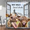 Funny Highland Cow Shower Curtain, Rustic Cute Bull Cattle Barn Door Decor Bath Curtain, Farmhouse Farm Animal Bathroom Accessories with Hooks 69X 72 Inch