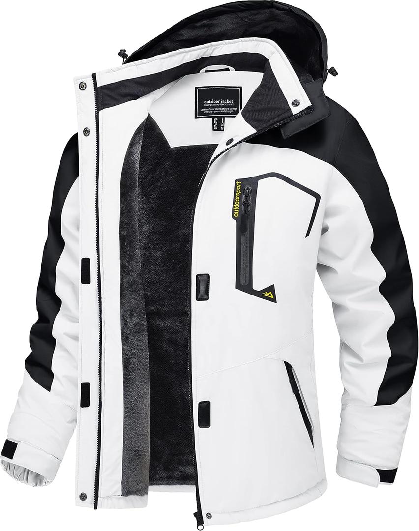 TACVASEN Women's Winter Jacket Waterproof Ski Jackets Snow Coat Warm Fleece Rain Jacket with Hood Windbreaker (Medium, White Black)