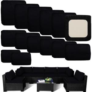 Outdoor Cushion Covers Replacement 14 Pcs Patio Cushion Covers fit for 7Pieces 6-Seater Wicker Rattan Sectional Couch Sofa Outdoor Cushion Slipcovers Set Seat and Back Cover Only, Black