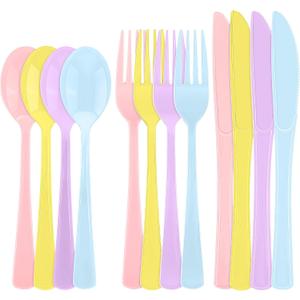 Kochorie 300 Pieces Graduation Pastel Plastic Silverware Heavy Duty Plastic Cutlery Set Heavyweight Disposable Utensils Includes Spoons Forks Knives for Birthday Wedding Dinner, Macaron Colors