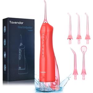 TOVENDOR Electric Water Flosser, Cordless Rechargeable Dental Oral Irrigator IPX7 Waterproof 300ML Travel Water Teeth Cleaner with 5 Tips for Braces Care Teeth Gums Cleaning, Home Office Daily Use
