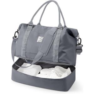 Travel Duffel Bag, 18x14x8 Inches Travel Bag Spirit with Shoes Compartment, Weekender Overnight Bag for Women with Trolley Sleeve, Carry On Bag for Airplanes Sport Tote Gym Bag SlateGrey (Large)