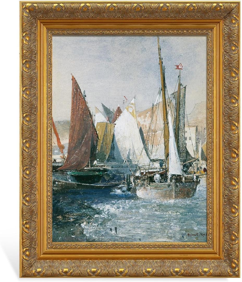 Rustic Wood Frame for 14x18 Canvas Painting, 2.4' Wide Antique Gold Designer Art Frame for Portrait Landscape Hotel Cruise Gallery Wall Decor Birthday Gift