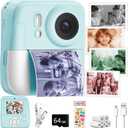 Kids Camera Instant Print Color Photos, Dual-Lens Instant Print Camera for Kids, Toddler Portable Travel Digital Camera Toy for 6 7 8 Year Old Boys Girls Christmas Birthday Gifts 64GB Card