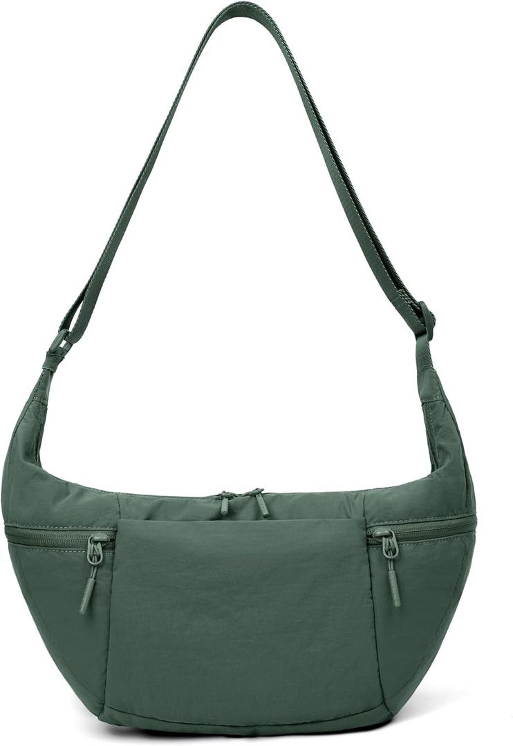 VONAL Nylon Crescent Crossbody Bag, Sloughy Shoulder Hobo Bag for Women, Lightweight Moon Bag Dumpling Sling Bag Purse (Army Green)