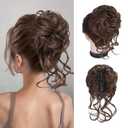 Messy Bun Hair Piece Claw Clip Bun Hair Accessories for Women Messy Wavy Curly Hair Bun Extensions Short Tousled Updo Synthetic Hair Bun Ponytail Extension(Medium chestnut Brown) (#8)