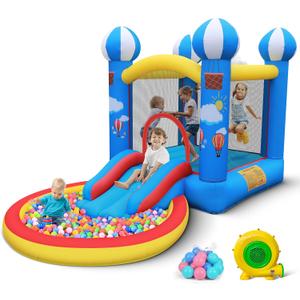 Culaluva Inflatable Bounce House: 4 in 1 Bouncy Castle with Ball Pit & Slide for Kids Age 3-6 with 370 Watt Blower and Storage Bag for Indoor Outdoor Play Oxford Cloth