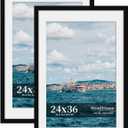 24x36 Picture Frame Set of 2, Wood Frame with Real Glass, Wide Border, 24X36 in
