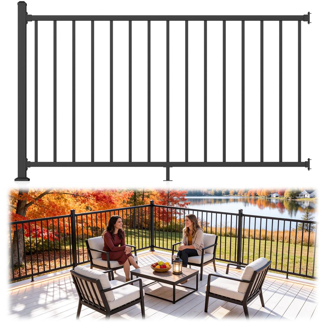 Wqeya 2 in. x 2 in. x 48 in. Aluminum Stair Railing Post Includes Two Screw Types, AAMA 2604-Grade Textured Black Finish for Outdoor Stairs, Porch & Decks (1 x 48in Post)