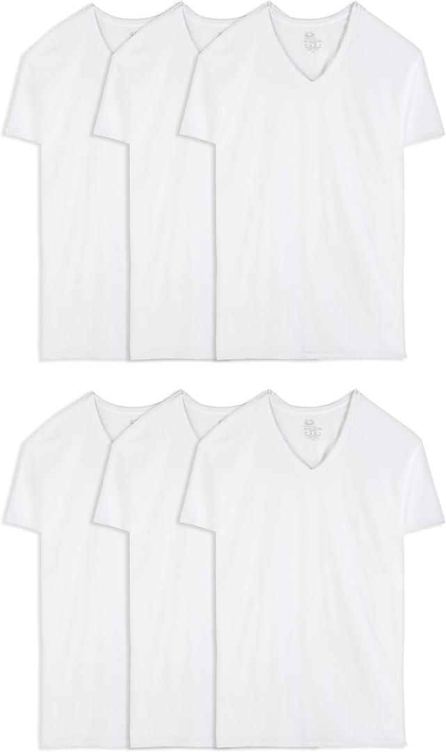 Fruit of the Loom Men's Eversoft Cotton Stay Tucked V-Neck T-Shirt (3X-Large Tall, Tall Man - White - 6 Pack)