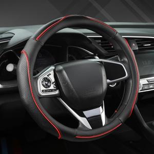 West Llama 3D Piping Leather Steering Wheel Cover for Honda Accord Civic CR-V HR-V Pilot Fit Passport Odyssey 14.5-15 inch(Black+Red Line-Standrad Size)