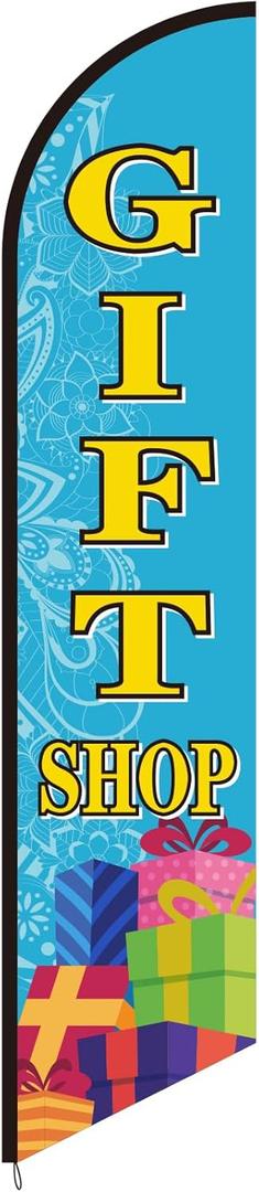 Mindsoft 2.5 x 12 ft Gift Shop Feather Flag Only - Windless Single-sided Printing Feather Flag Outdoor Business Advertising Banner, NO POLE (Blue)
